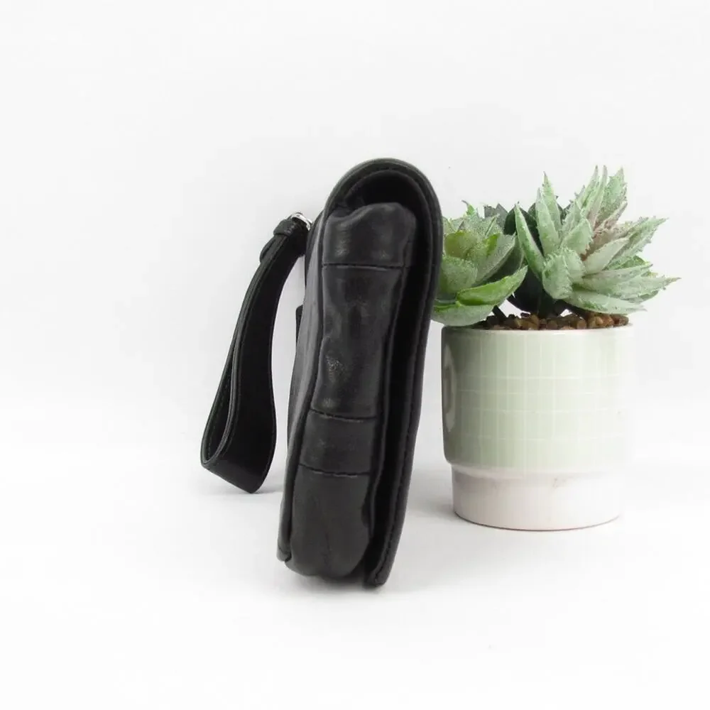 Coach Black Leather Clutch W/ Black Wrist Strap